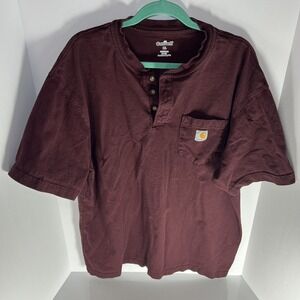 VTG Carhartt Mens Loose Fit Heavyweight Short Sleeve Pocket Henley XL Maroon GUC